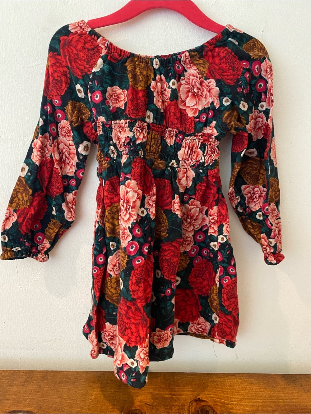 Old Navy Floral Off-Shoulder Dress in Red and Green